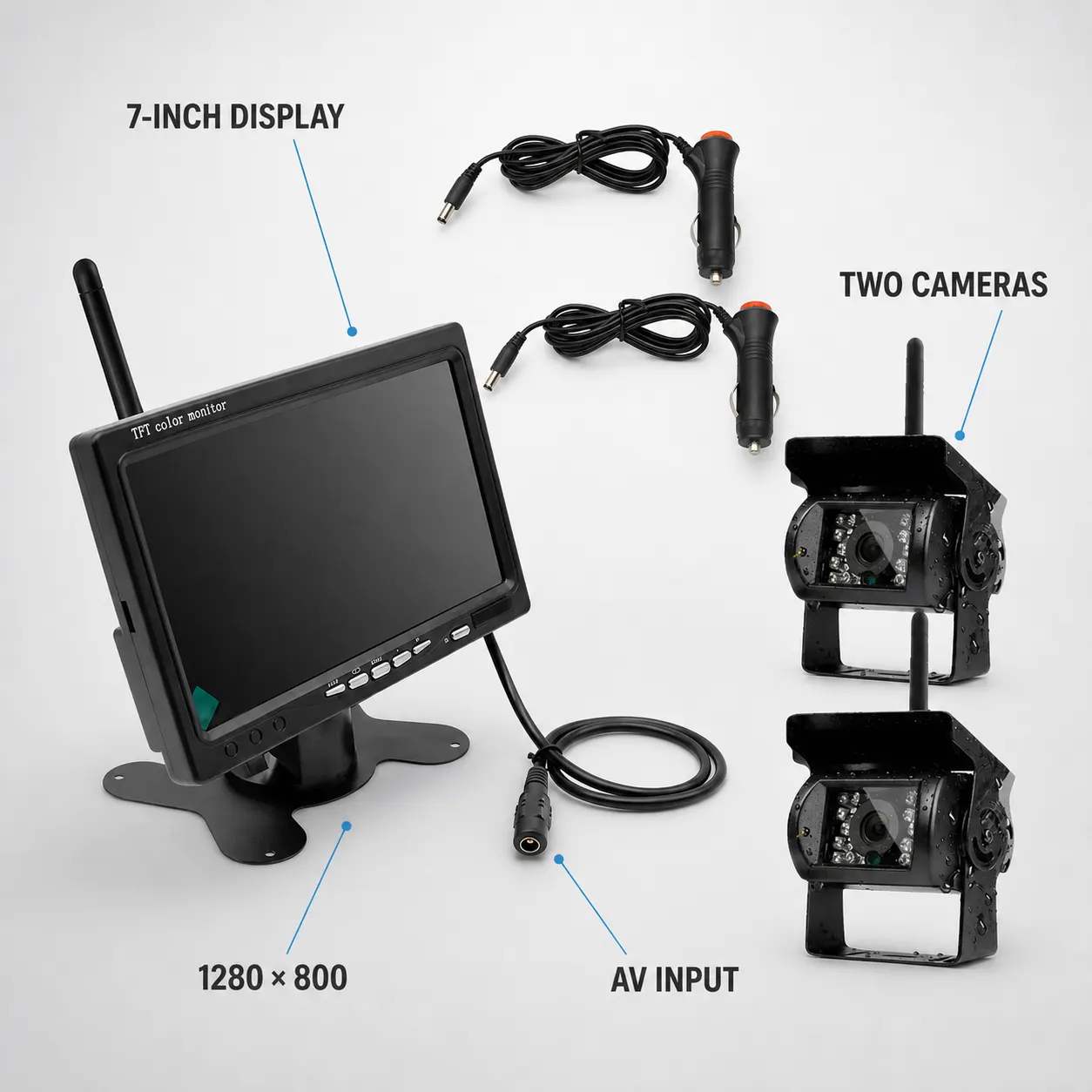 Wireless Vehicle Camera System controls and screen