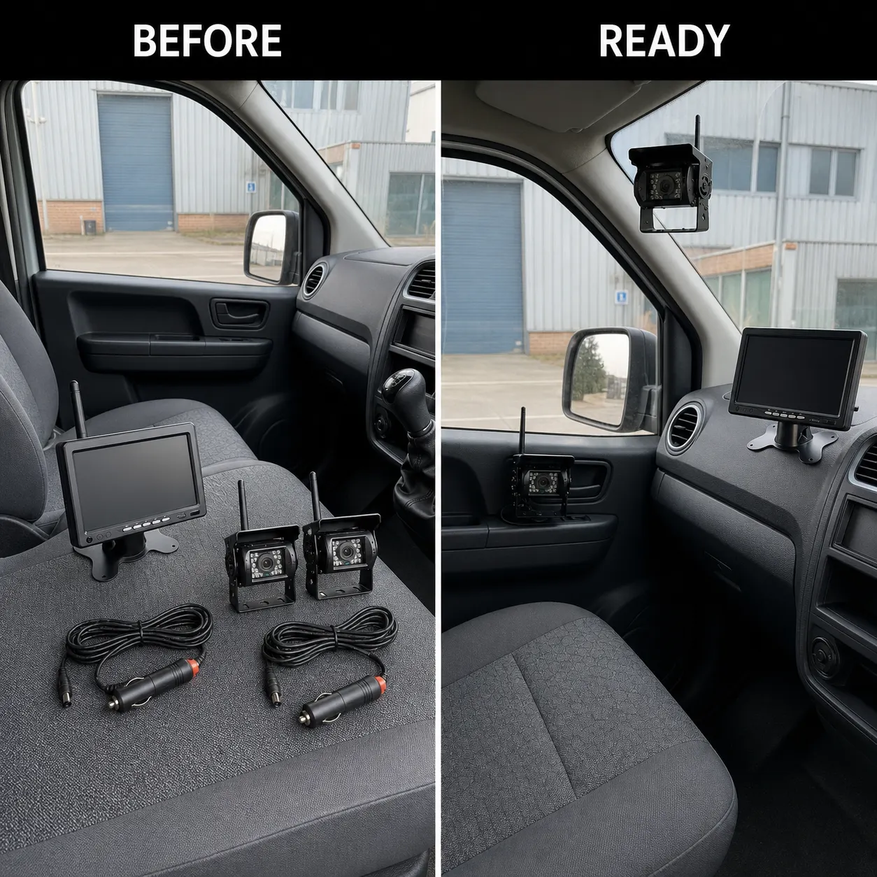 Wireless Vehicle Camera System setup and use views